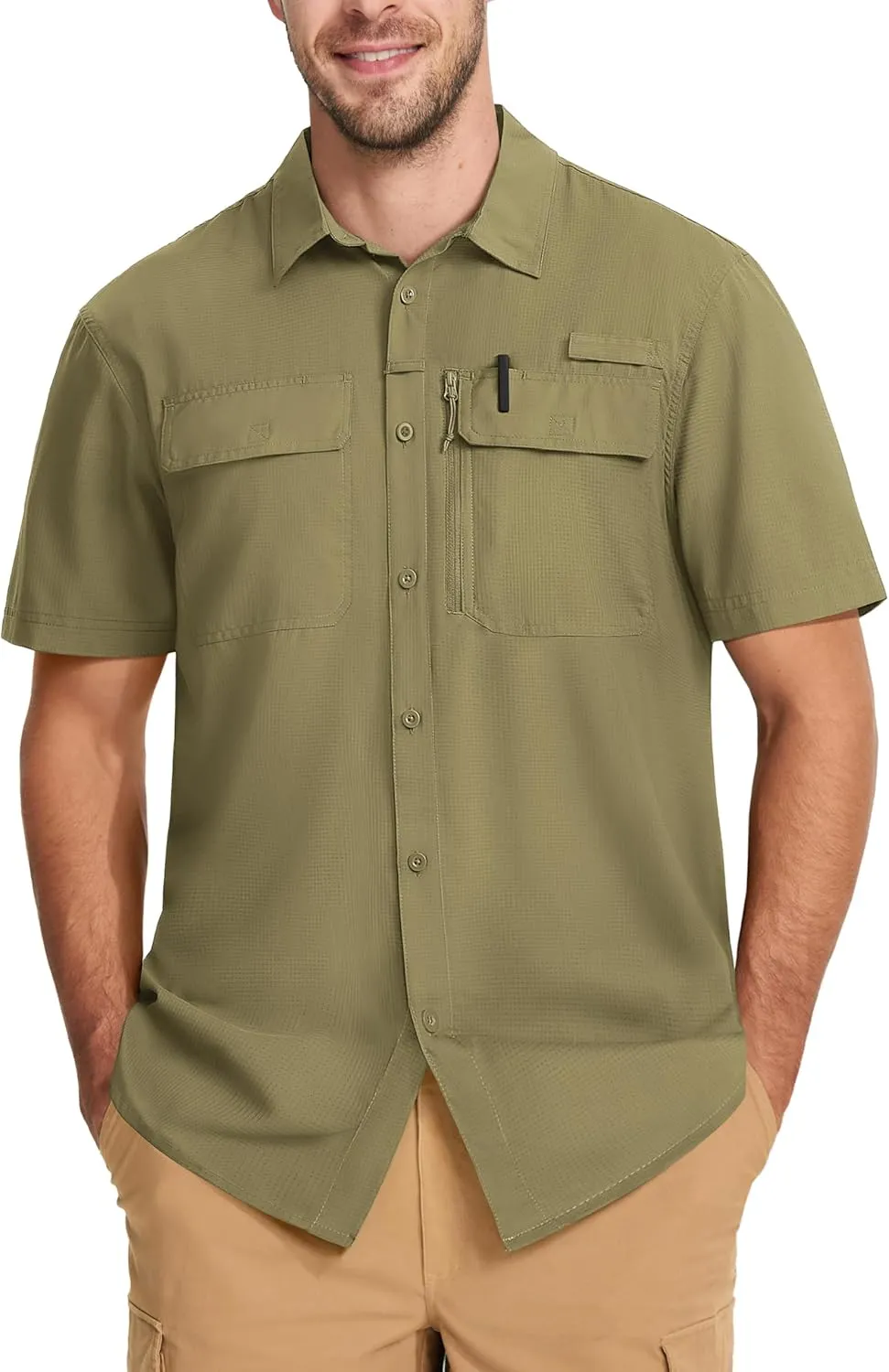 MAGCOMSEN Men's Fishing Shirts UPF 50  Short Sleeve Sun Protection Shirts Quick Dry Cooling Button Down Shirt Hiking Safari