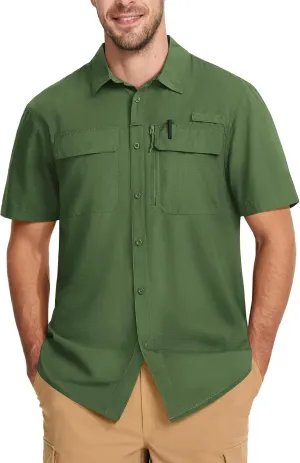 MAGCOMSEN Men's Fishing Shirts UPF 50  Short Sleeve Sun Protection Shirts Quick Dry Cooling Button Down Shirt Hiking Safari