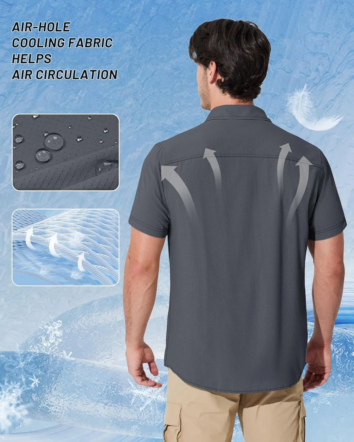 MAGCOMSEN Men's Fishing Shirts UPF 50  Short Sleeve Sun Protection Shirts Quick Dry Cooling Button Down Shirt Hiking Safari