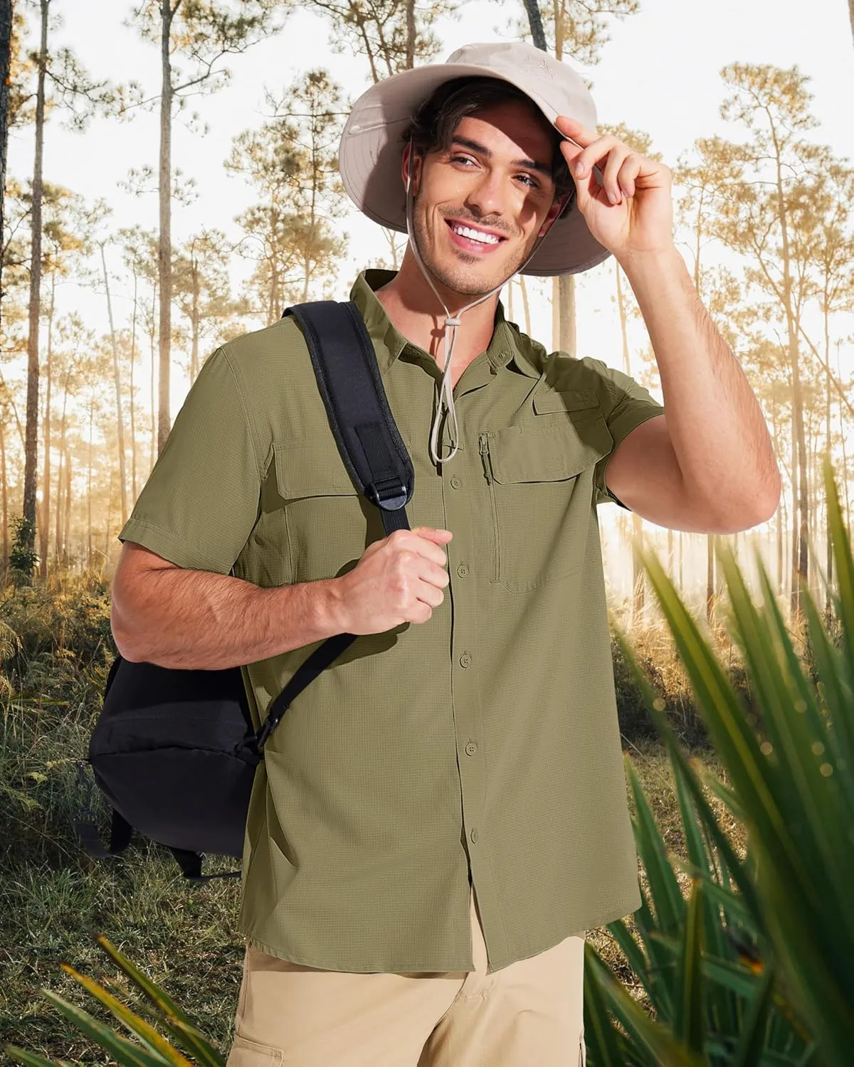 MAGCOMSEN Men's Fishing Shirts UPF 50  Short Sleeve Sun Protection Shirts Quick Dry Cooling Button Down Shirt Hiking Safari