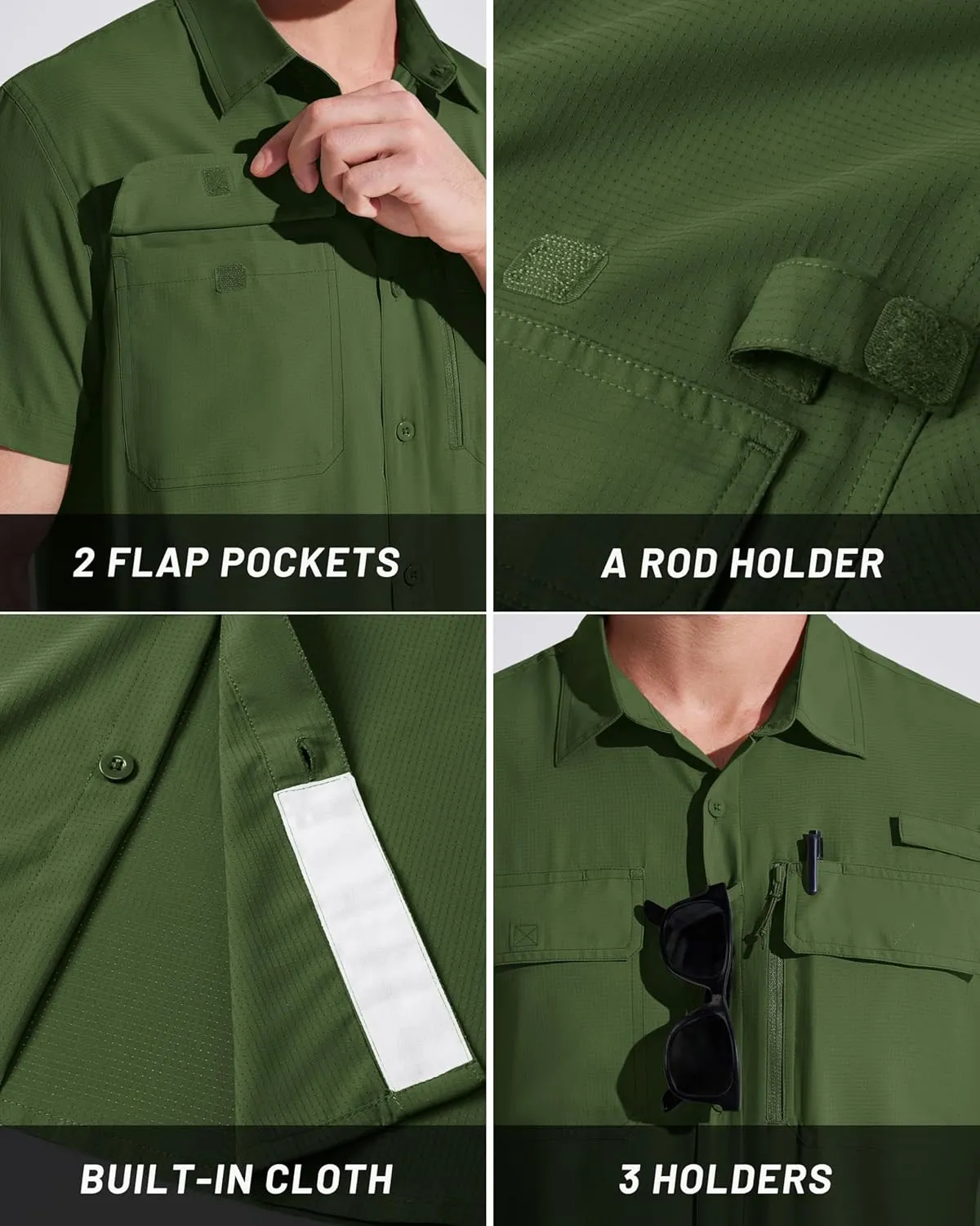 MAGCOMSEN Men's Fishing Shirts UPF 50  Short Sleeve Sun Protection Shirts Quick Dry Cooling Button Down Shirt Hiking Safari