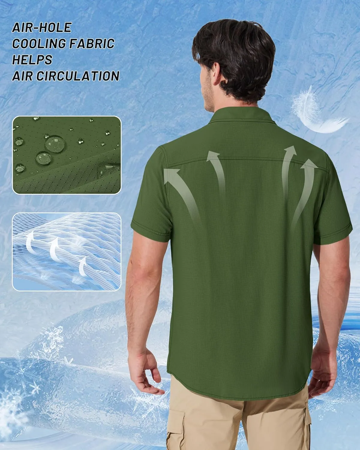 MAGCOMSEN Men's Fishing Shirts UPF 50  Short Sleeve Sun Protection Shirts Quick Dry Cooling Button Down Shirt Hiking Safari