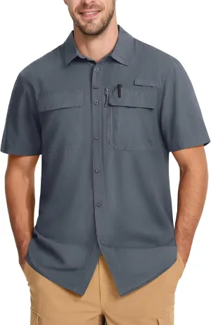 MAGCOMSEN Men's Fishing Shirts UPF 50  Short Sleeve Sun Protection Shirts Quick Dry Cooling Button Down Shirt Hiking Safari