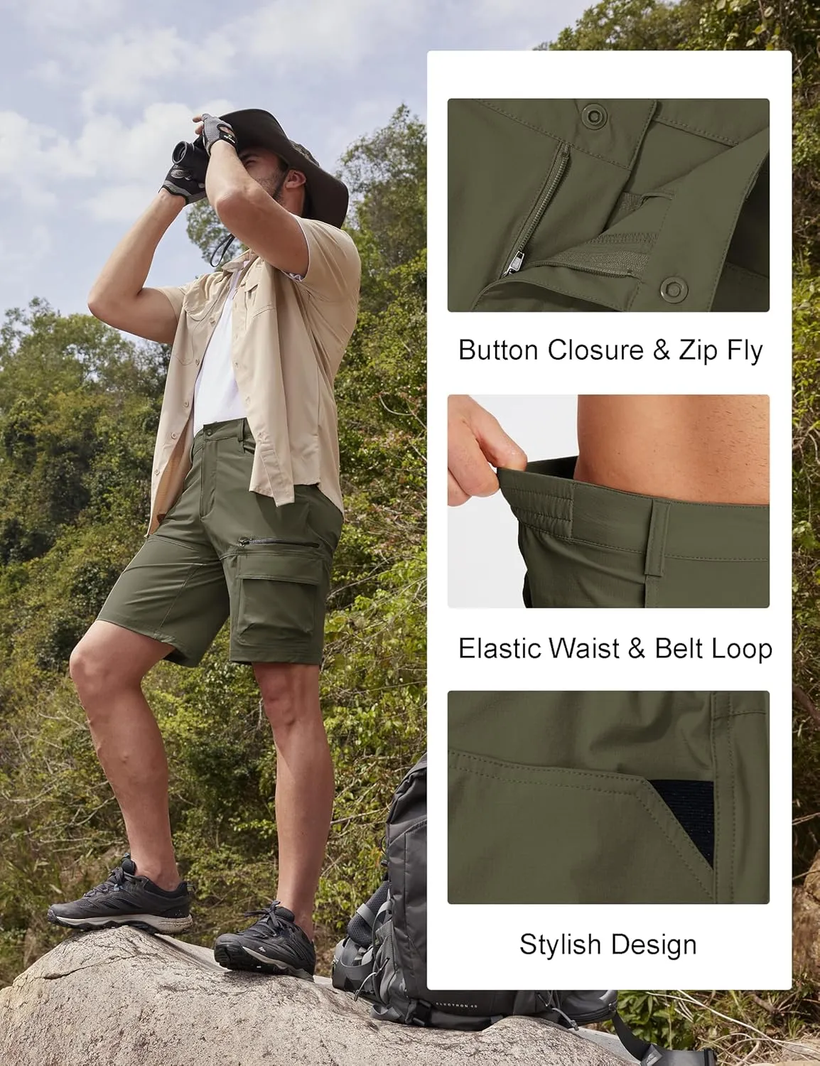 MAGCOMSEN Men's Hiking Cargo Shorts 9" Quick Dry Lightweight Summer Casual Shorts for Men Work Golf Outdoor 5 Pockets