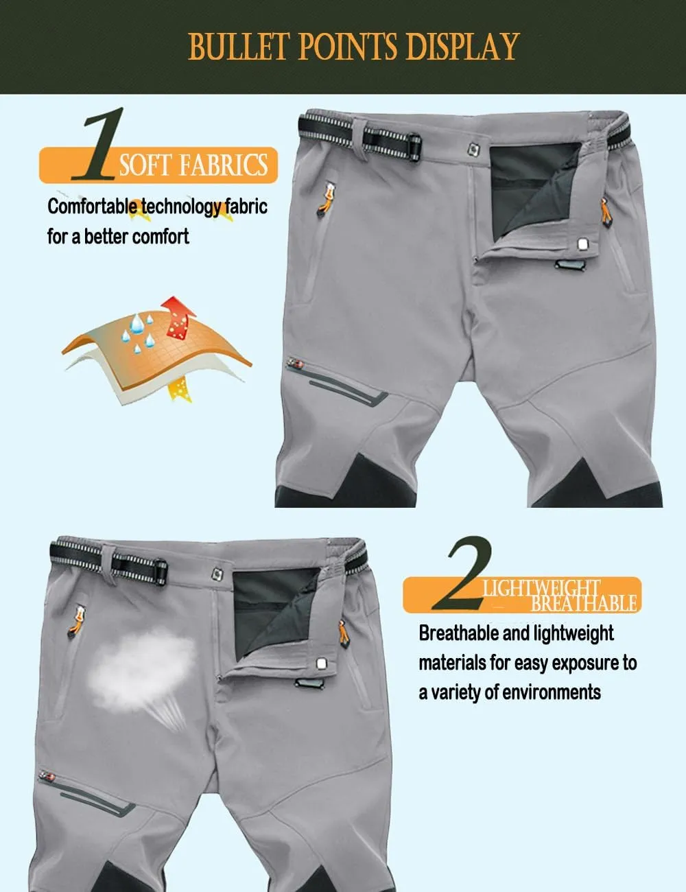 MAGCOMSEN Men's Hiking Pants Quick-Dry Water Resistant Lightweight Work Outdoor Pants with Zipper Pockets