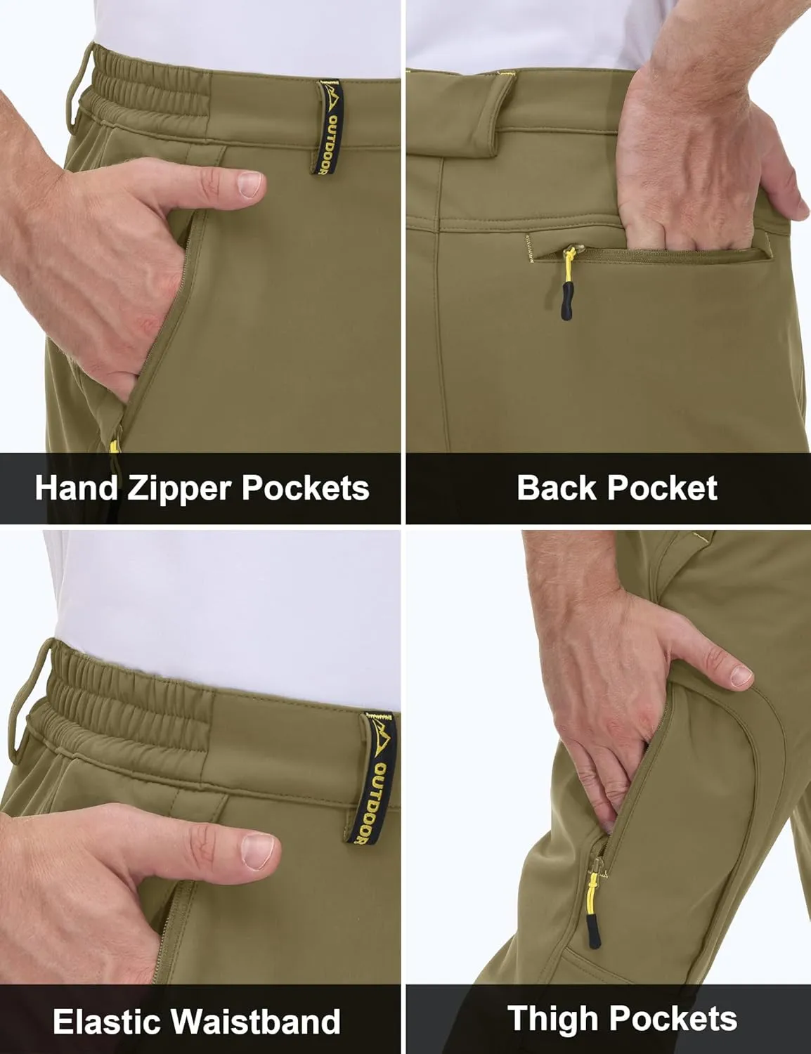 MAGCOMSEN Men's Winter Pants 5 Zip Pockets Snow Ski Pants Fleece Lined Water Resistant Hiking Pants