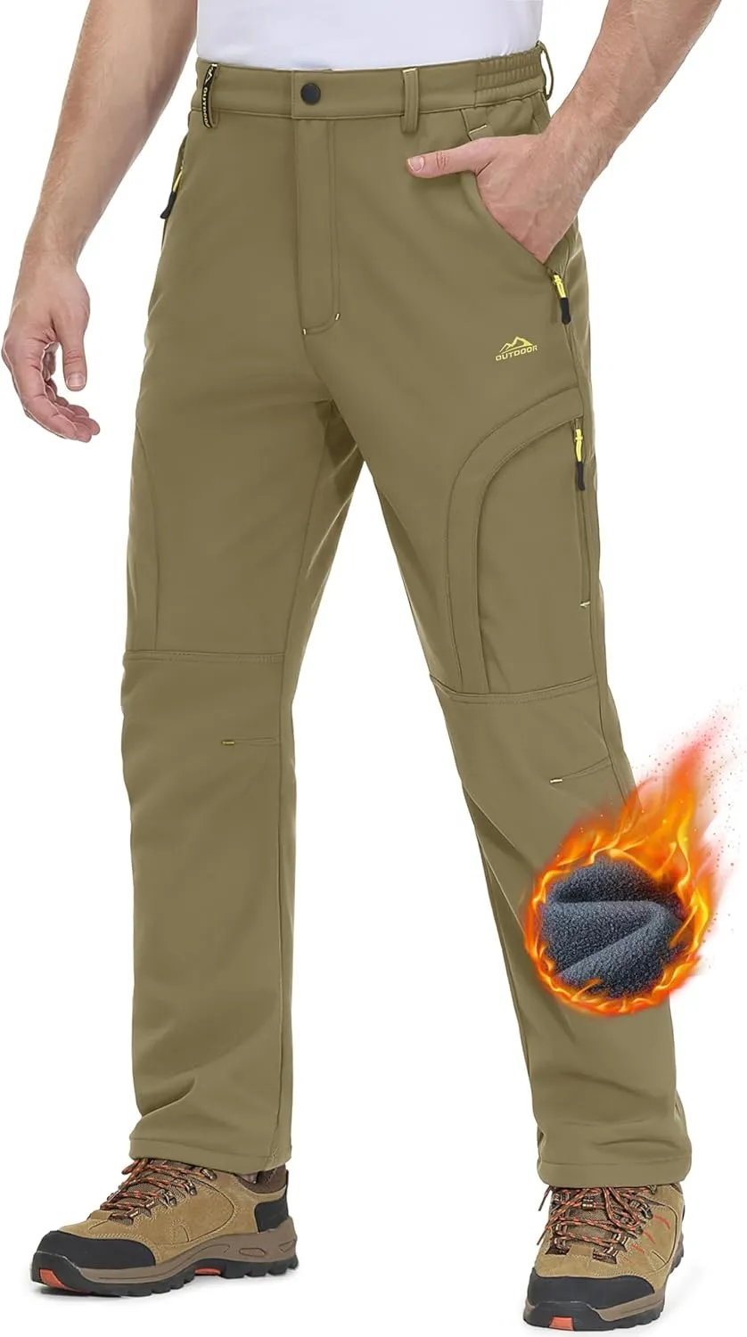 MAGCOMSEN Men's Winter Pants 5 Zip Pockets Snow Ski Pants Fleece Lined Water Resistant Hiking Pants