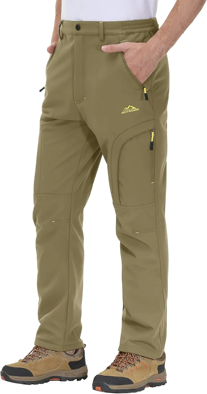 MAGCOMSEN Men's Winter Pants 5 Zip Pockets Snow Ski Pants Fleece Lined Water Resistant Hiking Pants