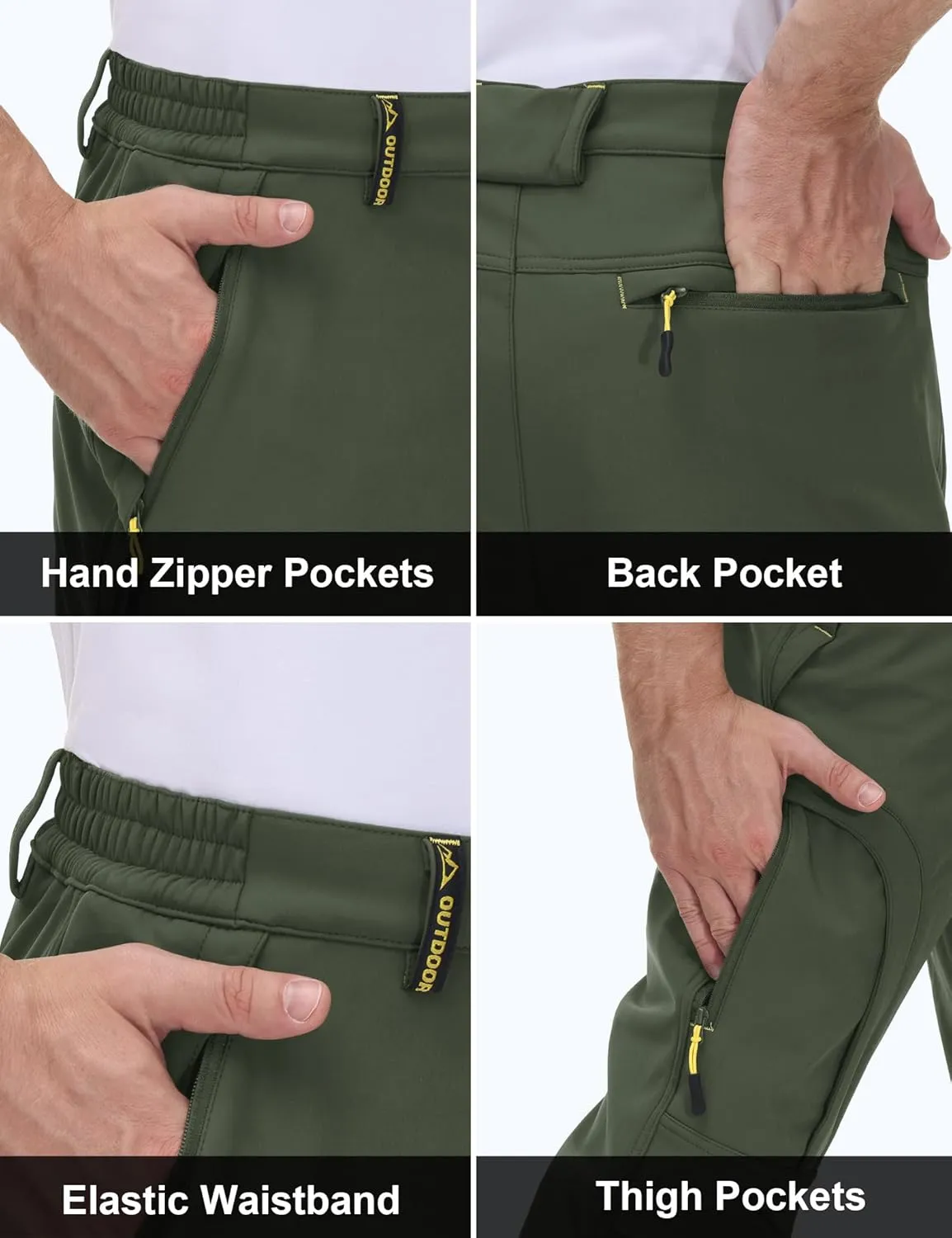 MAGCOMSEN Men's Winter Pants 5 Zip Pockets Snow Ski Pants Fleece Lined Water Resistant Hiking Pants