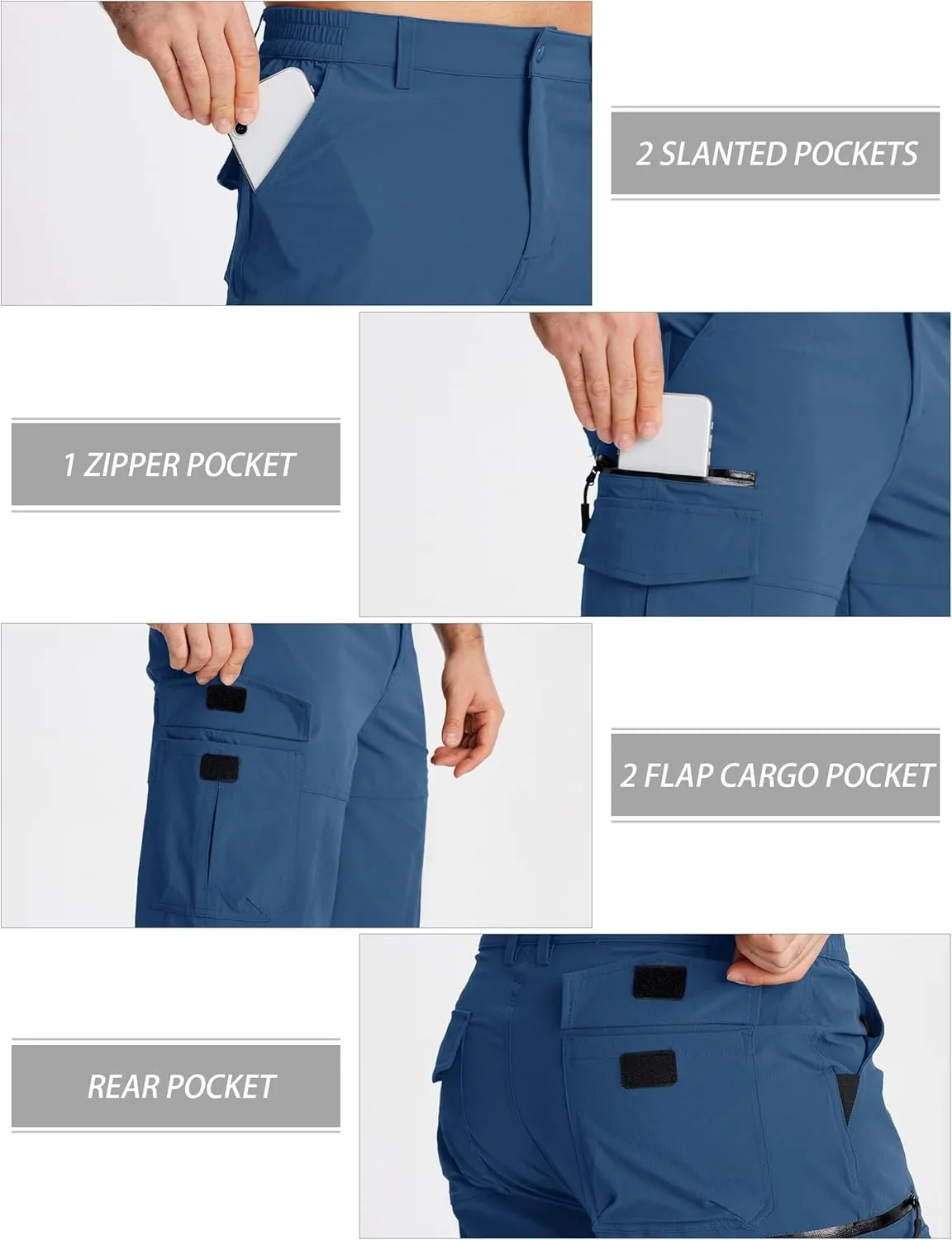 MAGCOMSEN Men's Workout Shorts 7 Pockets Quick Dry 3/4 Capri Pants Zipper Pockets Hiking Athletic Shorts