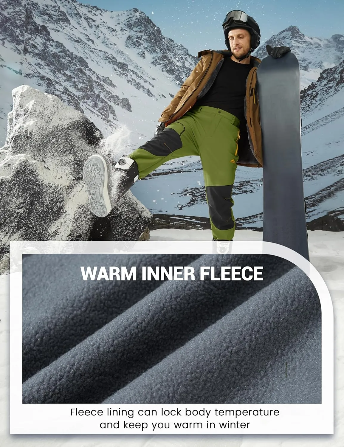 MAGCOMSEN Winter Pants for Men Snow Ski Pants Fleece Lined Water Resistant Softshell Hiking Pants 4 Pockets