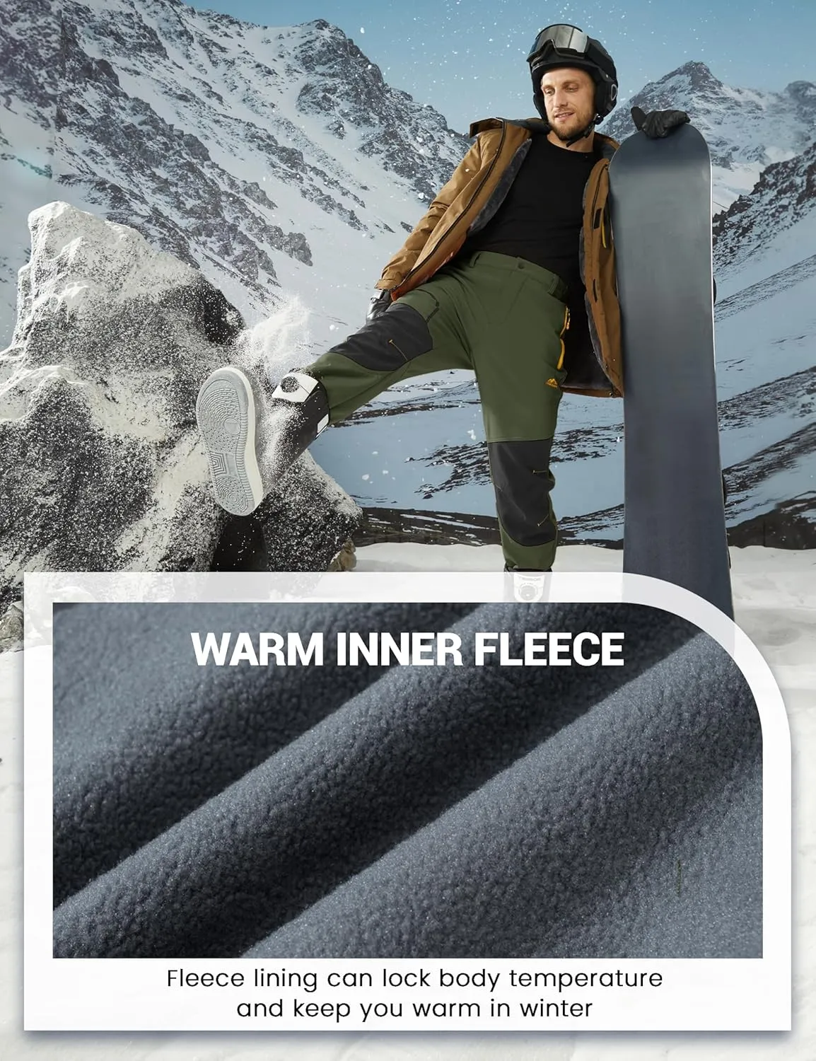 MAGCOMSEN Winter Pants for Men Snow Ski Pants Fleece Lined Water Resistant Softshell Hiking Pants 4 Pockets