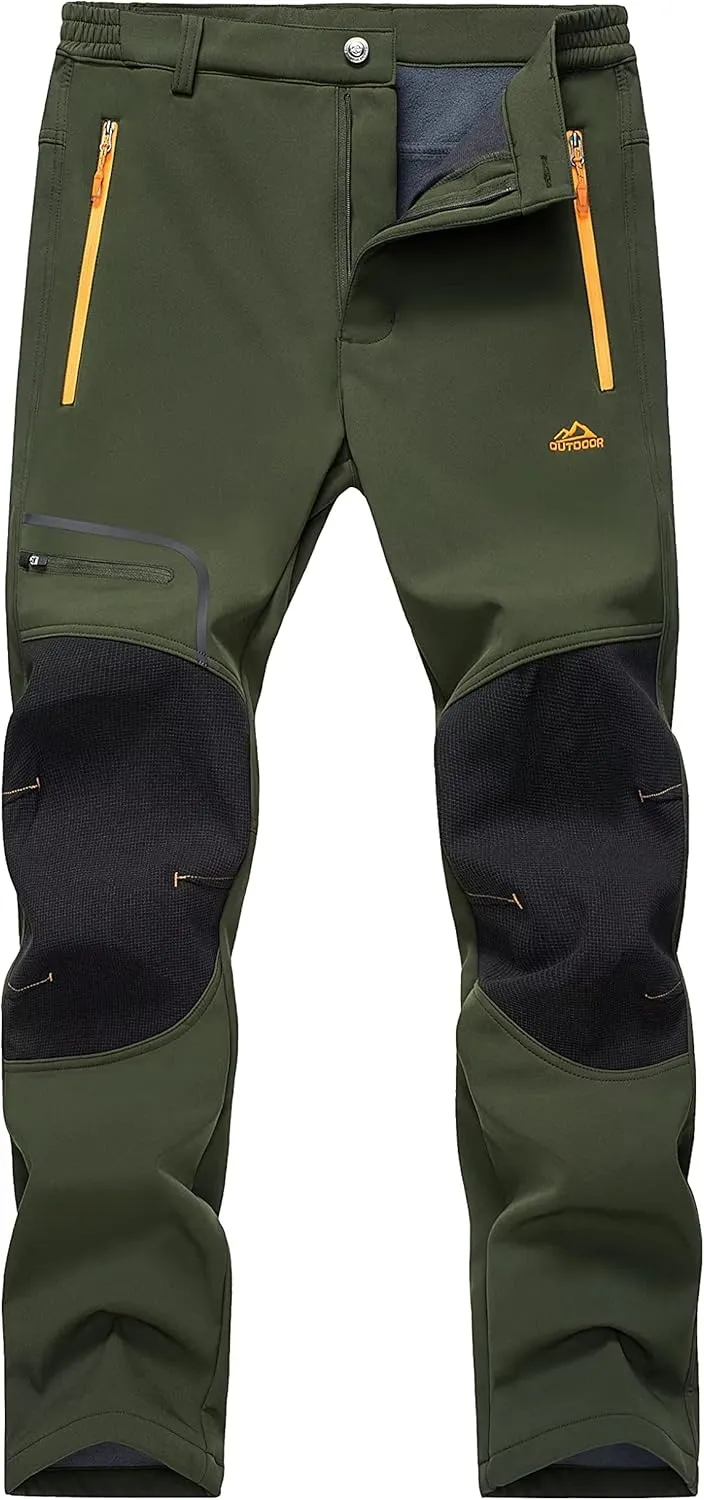 MAGCOMSEN Winter Pants for Men Snow Ski Pants Fleece Lined Water Resistant Softshell Hiking Pants 4 Pockets