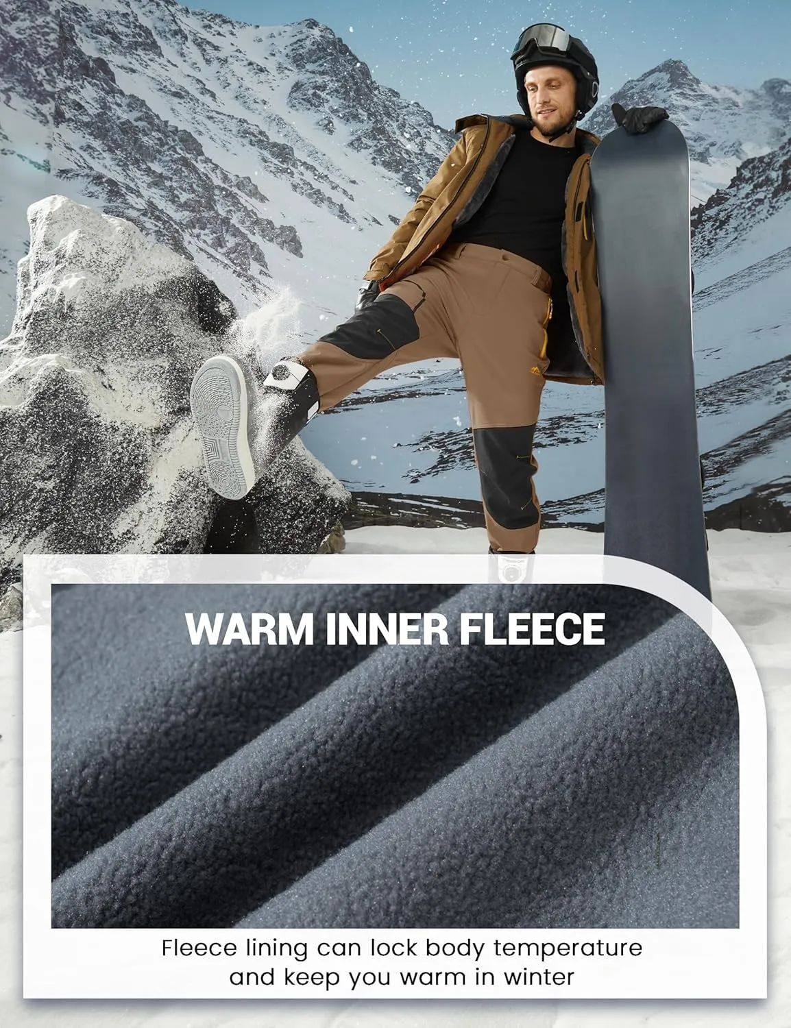 MAGCOMSEN Winter Pants for Men Snow Ski Pants Fleece Lined Water Resistant Softshell Hiking Pants 4 Pockets