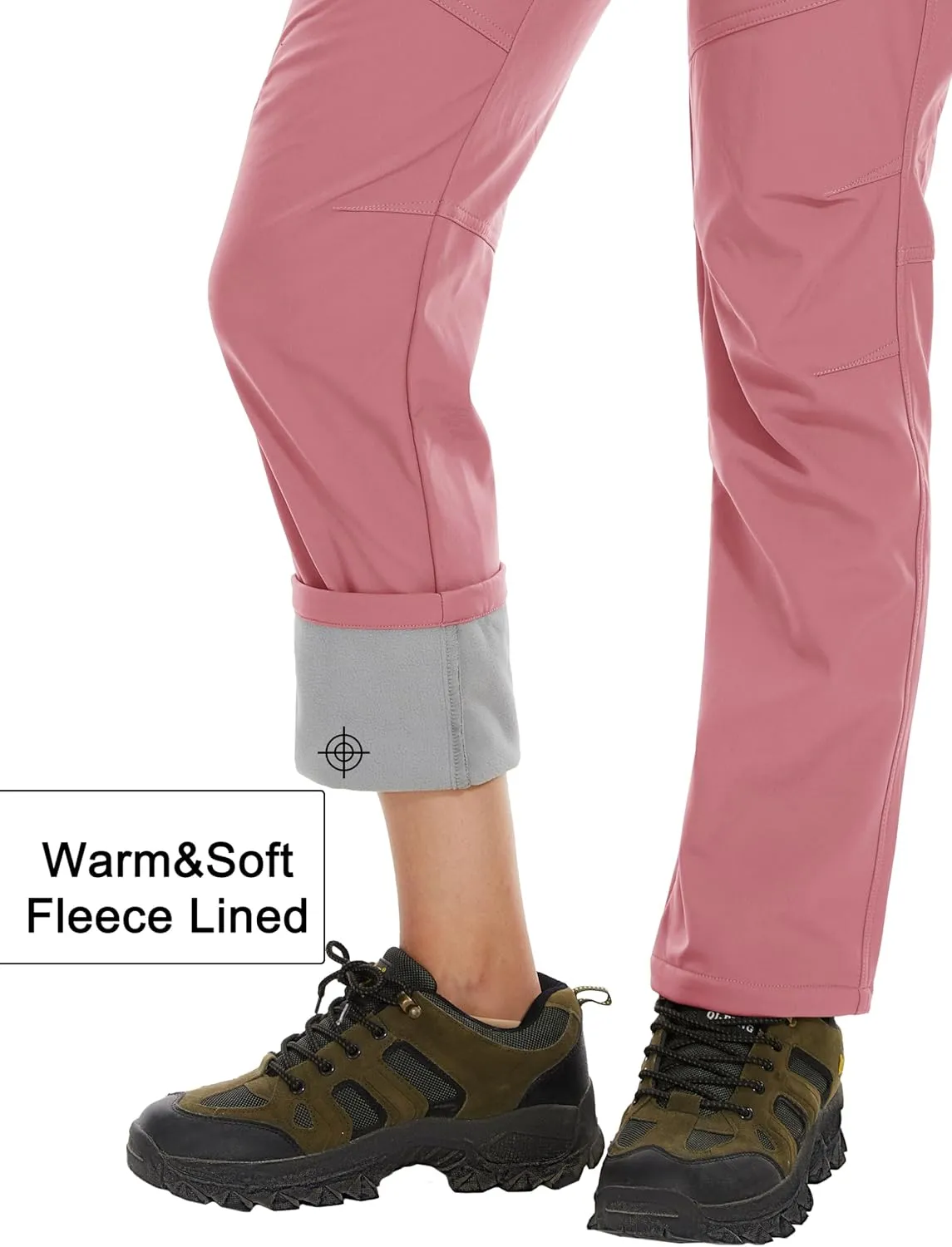 MAGCOMSEN Women's Fleece Lined Waterproof Insulated Softshell Pants Outdoor Snow Ski Pants Winter Warm Hiking Pants