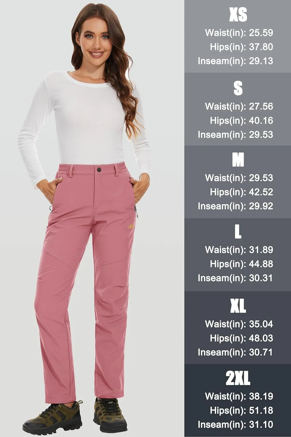MAGCOMSEN Women's Fleece Lined Waterproof Insulated Softshell Pants Outdoor Snow Ski Pants Winter Warm Hiking Pants