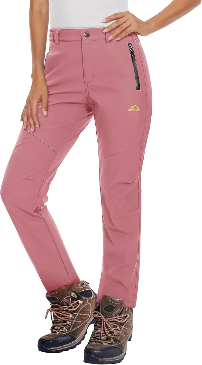 MAGCOMSEN Women's Fleece Lined Waterproof Insulated Softshell Pants Outdoor Snow Ski Pants Winter Warm Hiking Pants