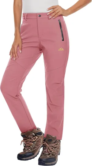MAGCOMSEN Women's Fleece Lined Waterproof Insulated Softshell Pants Outdoor Snow Ski Pants Winter Warm Hiking Pants