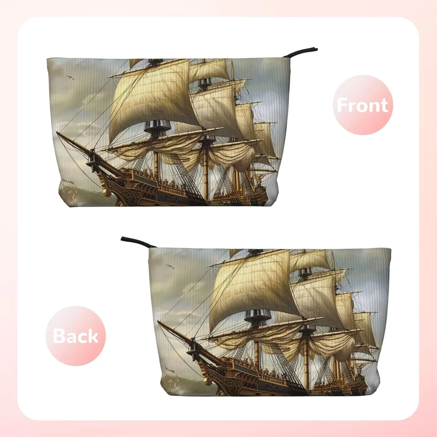 Makeup Bag for Women Age of Discovery Ship Cosmetic Bag Large Capacity Portable Makeup Organizer Bags Corduroy Travel Toiletry Bag Cute Aesthetic Zipper Makeup Pouch