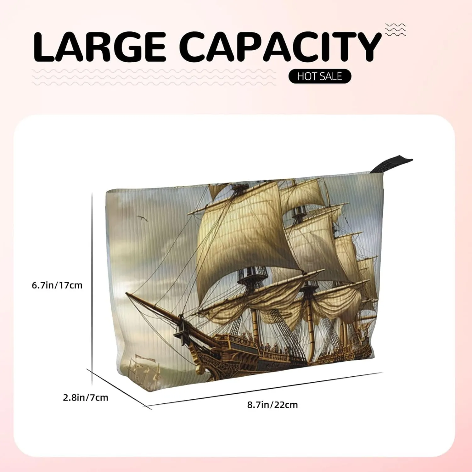 Makeup Bag for Women Age of Discovery Ship Cosmetic Bag Large Capacity Portable Makeup Organizer Bags Corduroy Travel Toiletry Bag Cute Aesthetic Zipper Makeup Pouch