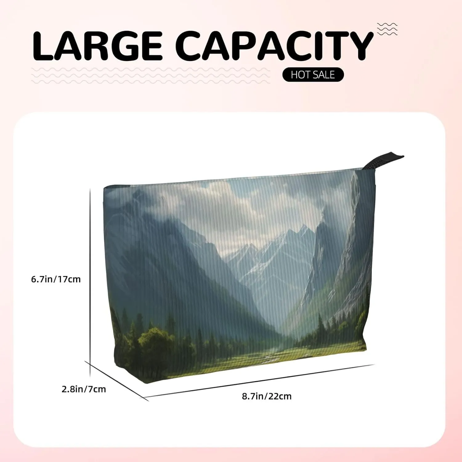 Makeup Bag for Women Valley Cosmetic Bag Large Capacity Portable Makeup Organizer Bags Corduroy Travel Toiletry Bag Cute Aesthetic Zipper Makeup Pouch