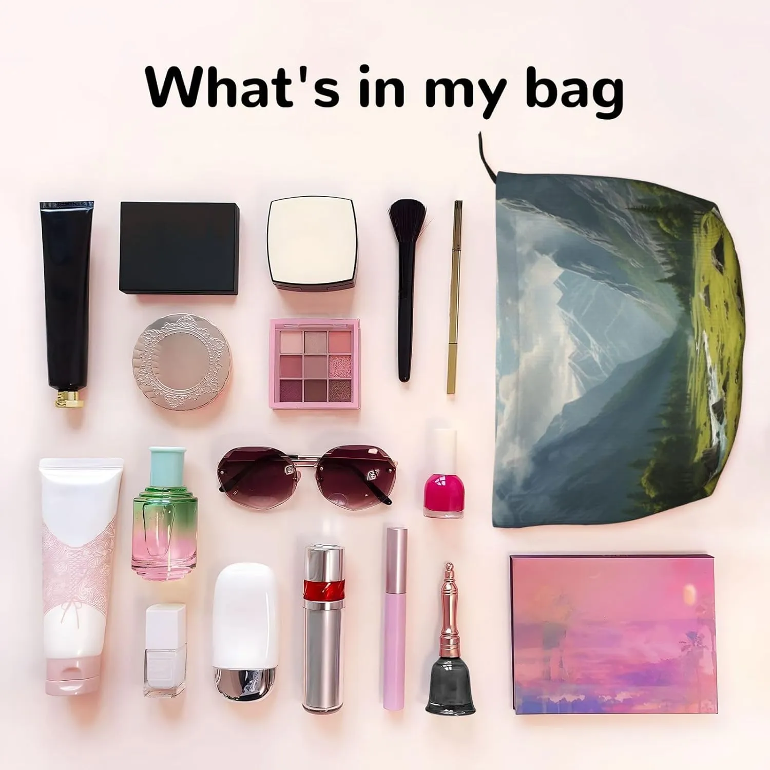 Makeup Bag for Women Valley Cosmetic Bag Large Capacity Portable Makeup Organizer Bags Corduroy Travel Toiletry Bag Cute Aesthetic Zipper Makeup Pouch