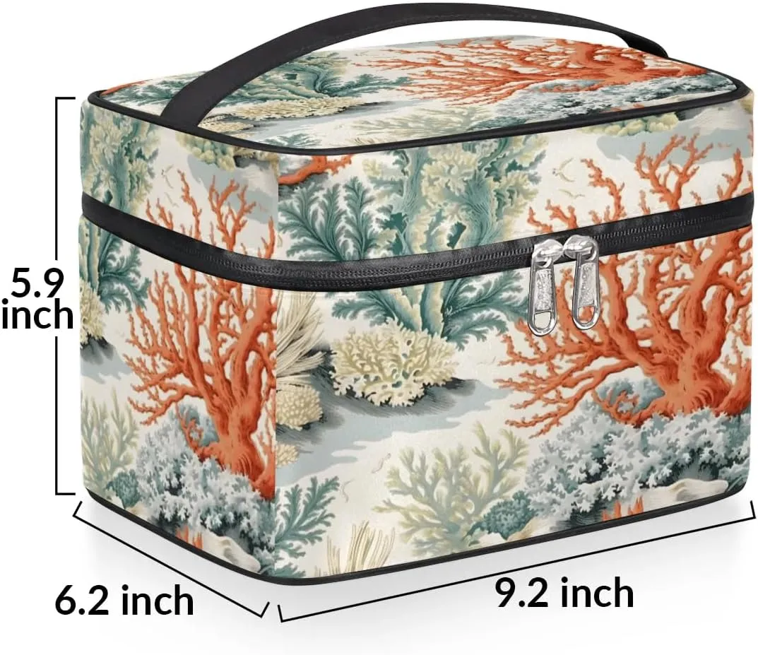 Makeup Bag Large Corals Toiletry Bag for Women Travel Cosmetic Bag Portable Makeup Bag for Bottles Brushes Lipstick Skin Care