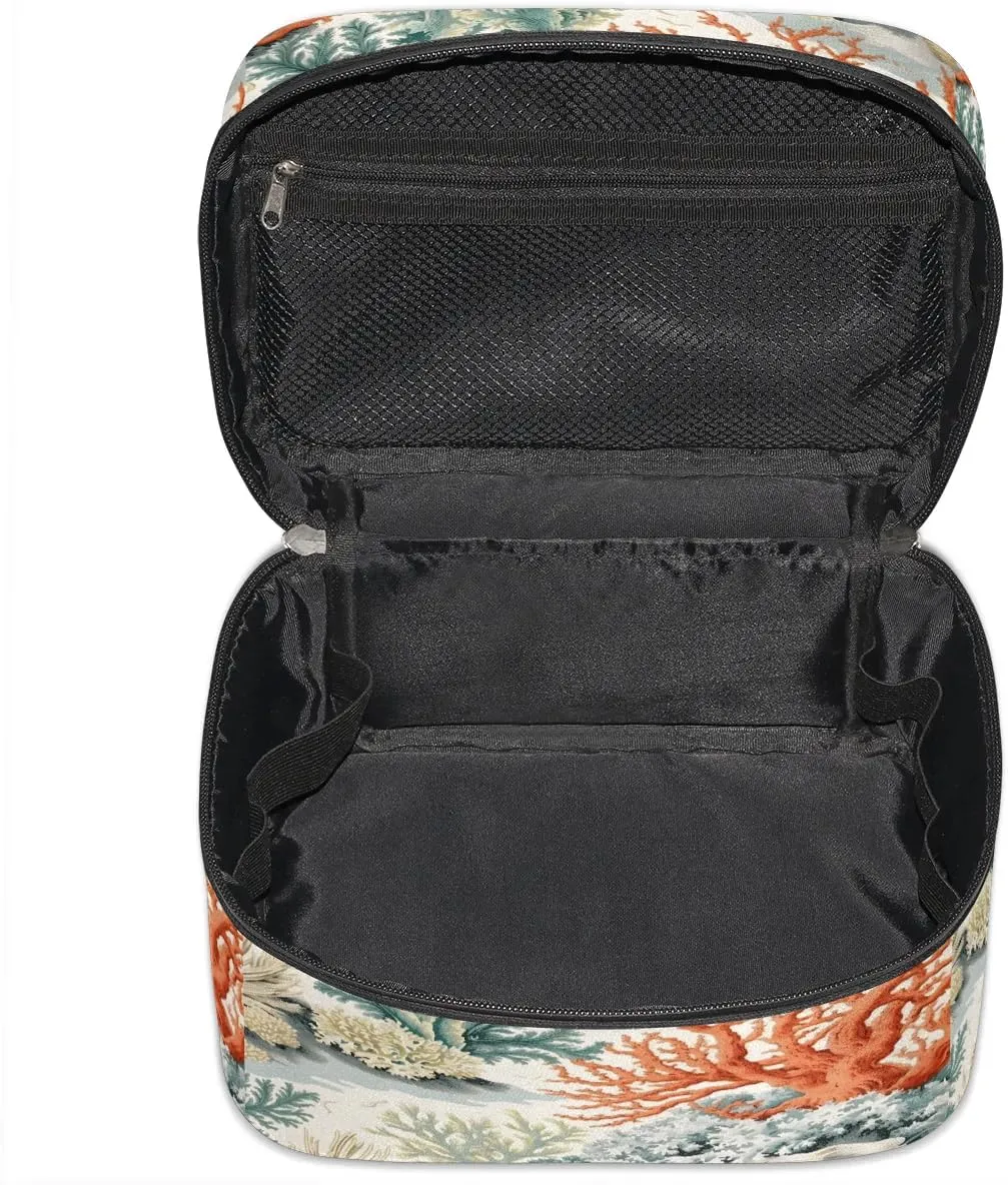 Makeup Bag Large Corals Toiletry Bag for Women Travel Cosmetic Bag Portable Makeup Bag for Bottles Brushes Lipstick Skin Care