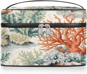 Makeup Bag Large Corals Toiletry Bag for Women Travel Cosmetic Bag Portable Makeup Bag for Bottles Brushes Lipstick Skin Care