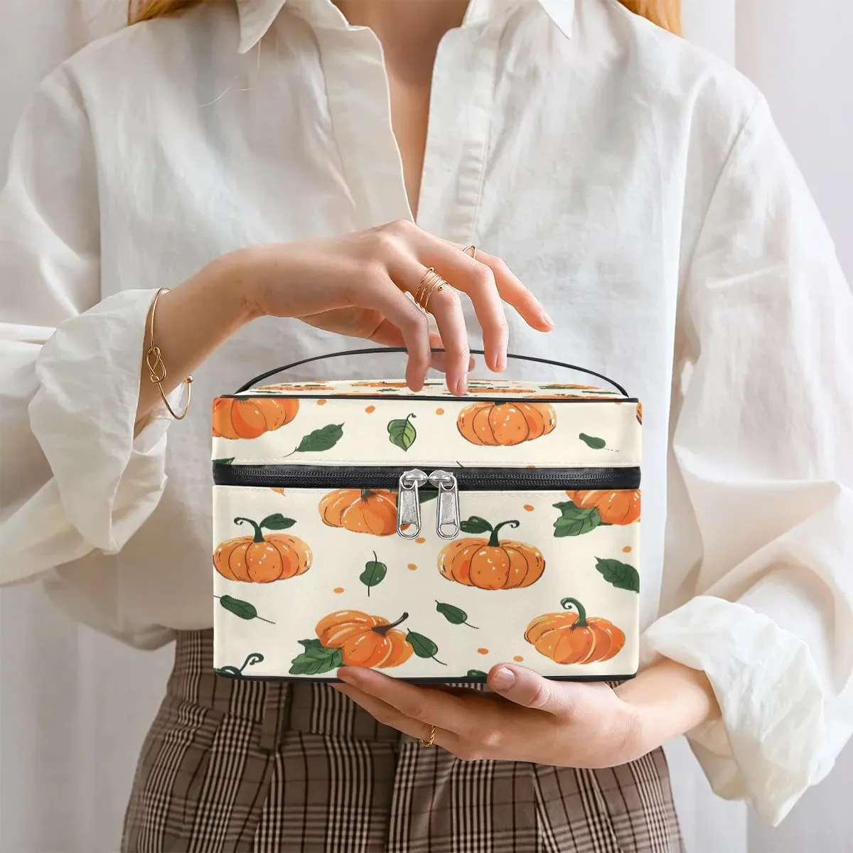 Makeup Bag Large Cute Pumpkins Toiletry Bag for Women Travel Cosmetic Bag Portable Makeup Bag for Bottles Brushes Lipstick Skin Care