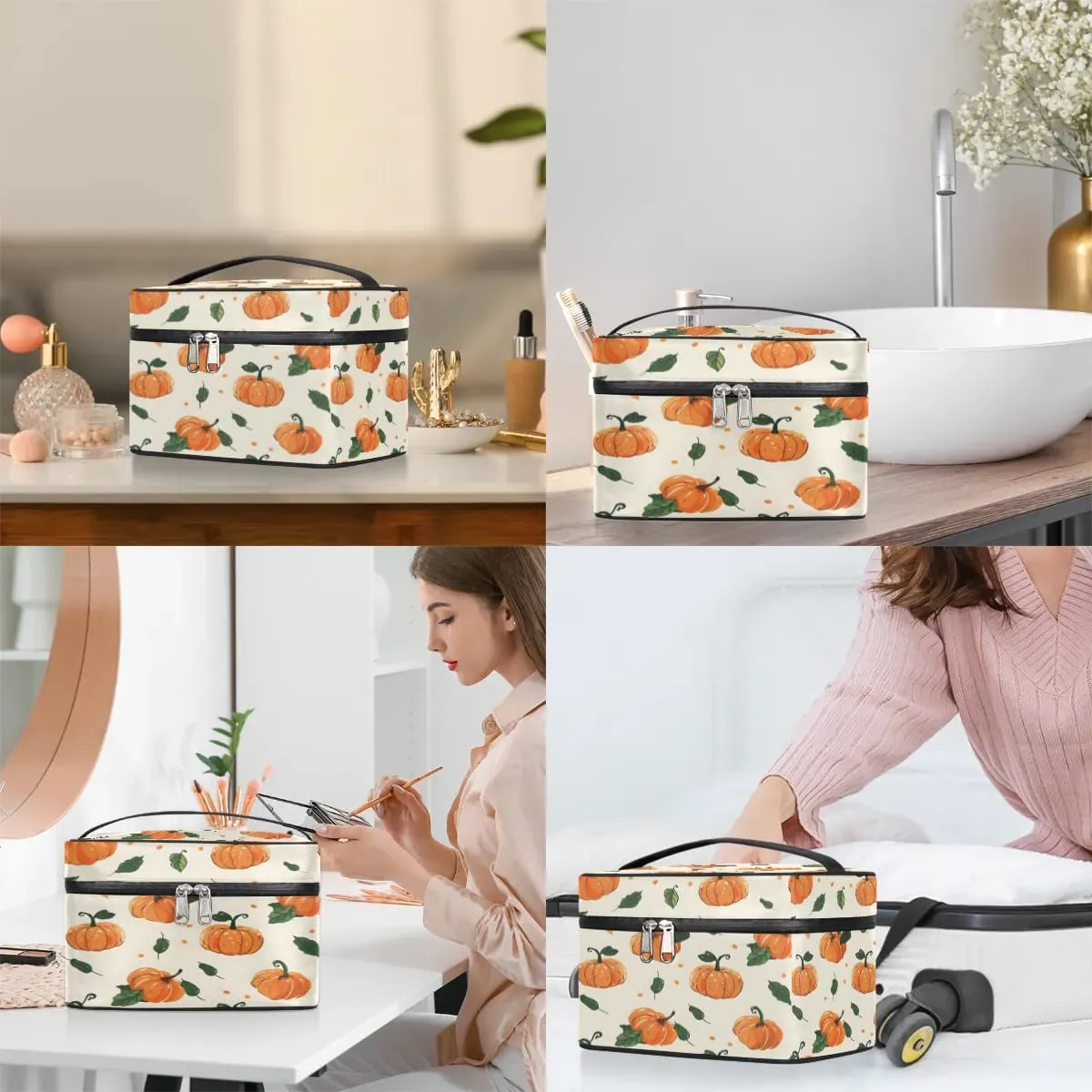 Makeup Bag Large Cute Pumpkins Toiletry Bag for Women Travel Cosmetic Bag Portable Makeup Bag for Bottles Brushes Lipstick Skin Care