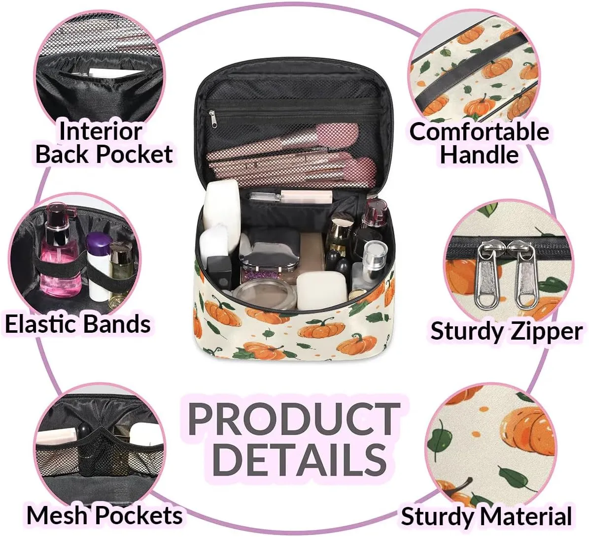 Makeup Bag Large Cute Pumpkins Toiletry Bag for Women Travel Cosmetic Bag Portable Makeup Bag for Bottles Brushes Lipstick Skin Care