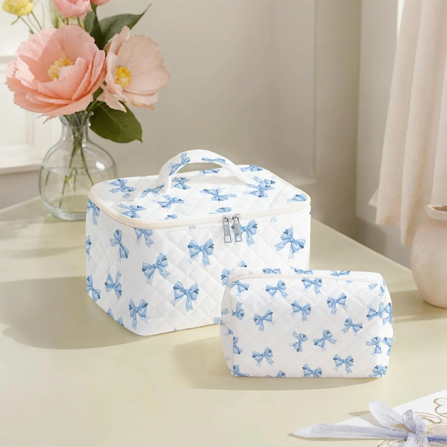 Makeup Bag,Travel Toiletry Organizer,Cute Quilted Cotton Cosmetic Pouch,Portable Make Up Bags For Women Friendship Gift Set