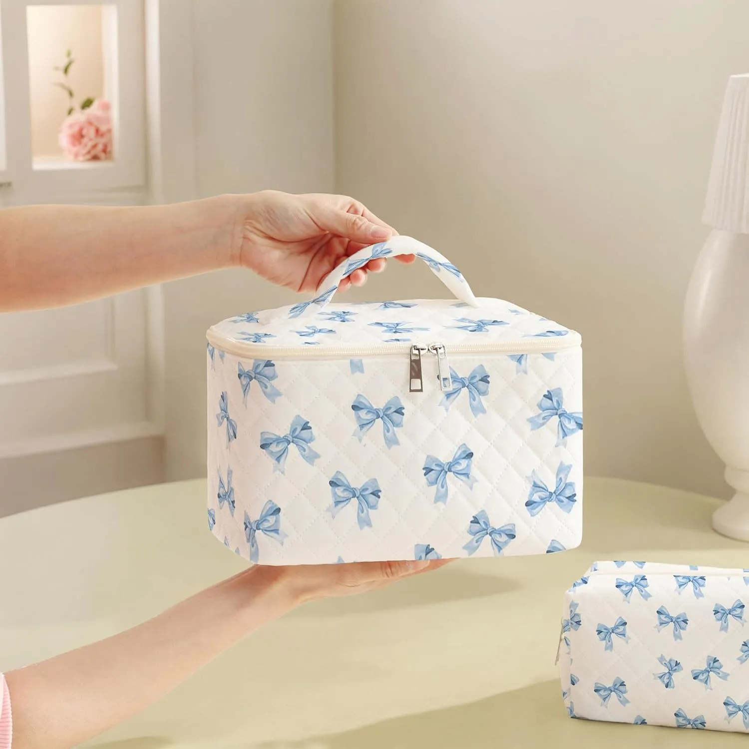 Makeup Bag,Travel Toiletry Organizer,Cute Quilted Cotton Cosmetic Pouch,Portable Make Up Bags For Women Friendship Gift Set