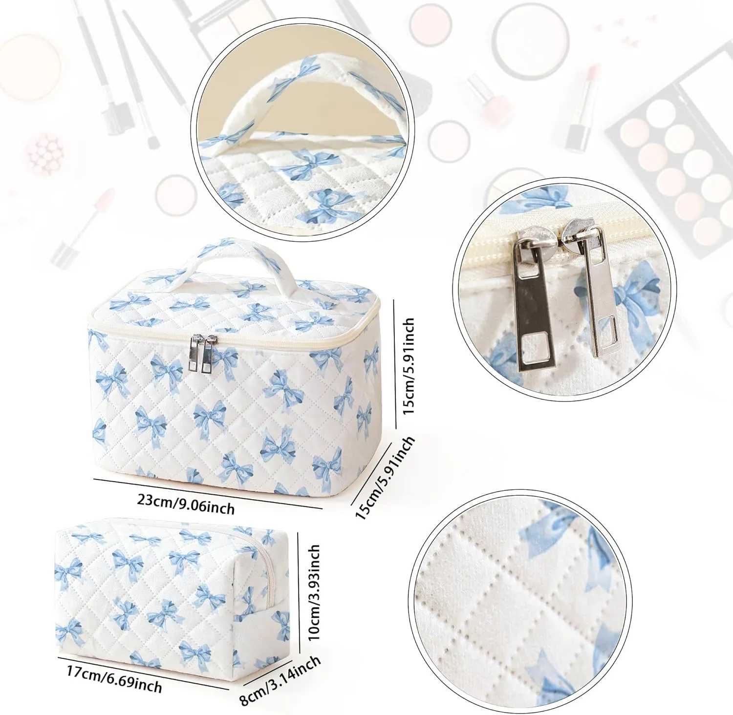 Makeup Bag,Travel Toiletry Organizer,Cute Quilted Cotton Cosmetic Pouch,Portable Make Up Bags For Women Friendship Gift Set