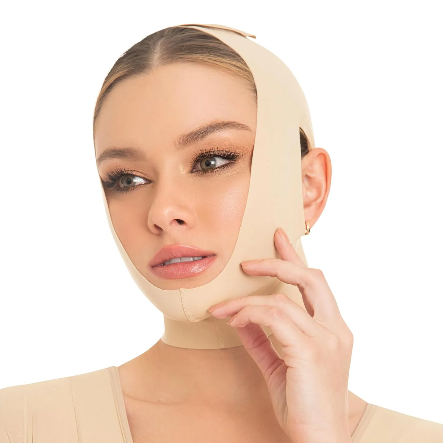 M&D Face Slimming Chin Strap Lipo Compression Garment Mentonera Postquirúrgica Facial Beige S