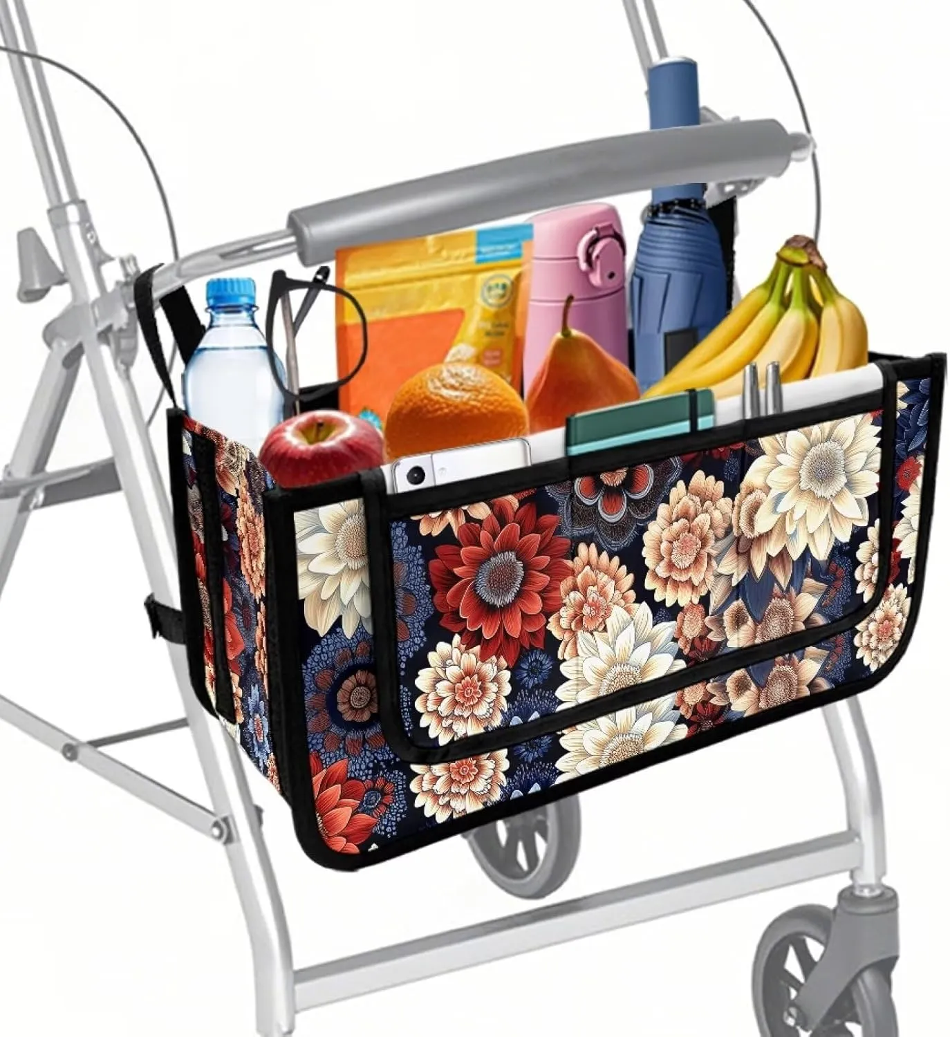 Mandala Floral Walker Basket Walker Accessories Walker Bags for Folding Walker for Four Wheel Rollator Seniors Accessory Attachment for Folding