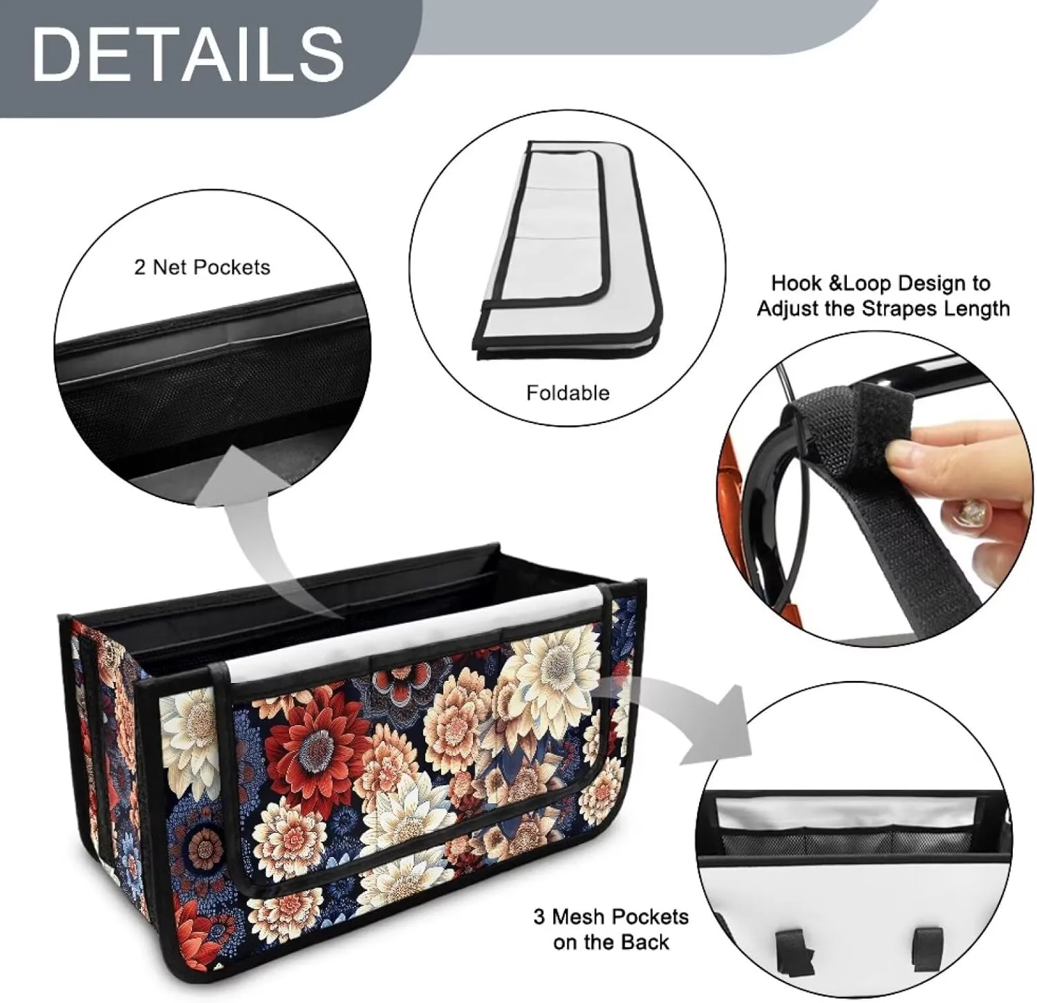 Mandala Floral Walker Basket Walker Accessories Walker Bags for Folding Walker for Four Wheel Rollator Seniors Accessory Attachment for Folding