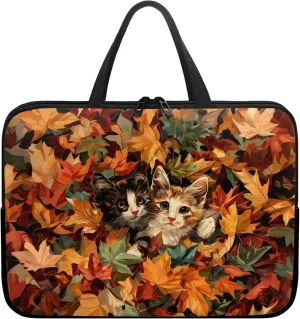 Maple Leaf Cats Laptop Case 17 Inch, Waterproof Thanksgiving Decor Laptop Sleeve for Women, Portable Laptop Cover Computer Carrying Bag Cases with Handle, Fits Tablet/Notebook/Reader