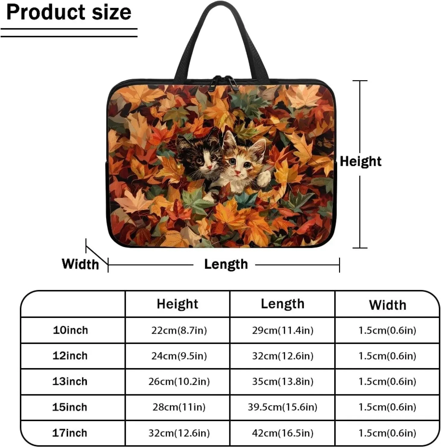 Maple Leaf Cats Laptop Case 17 Inch, Waterproof Thanksgiving Decor Laptop Sleeve for Women, Portable Laptop Cover Computer Carrying Bag Cases with Handle, Fits Tablet/Notebook/Reader
