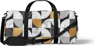 Marble Texture Golden Geometry Sports Duffel Bag Travel Gym Tote Bags Lightweight Durable Shoulder Strap Waterproof Polyester Outside Mesh Pocket Overnight Trip Duffel Bag for Women Men