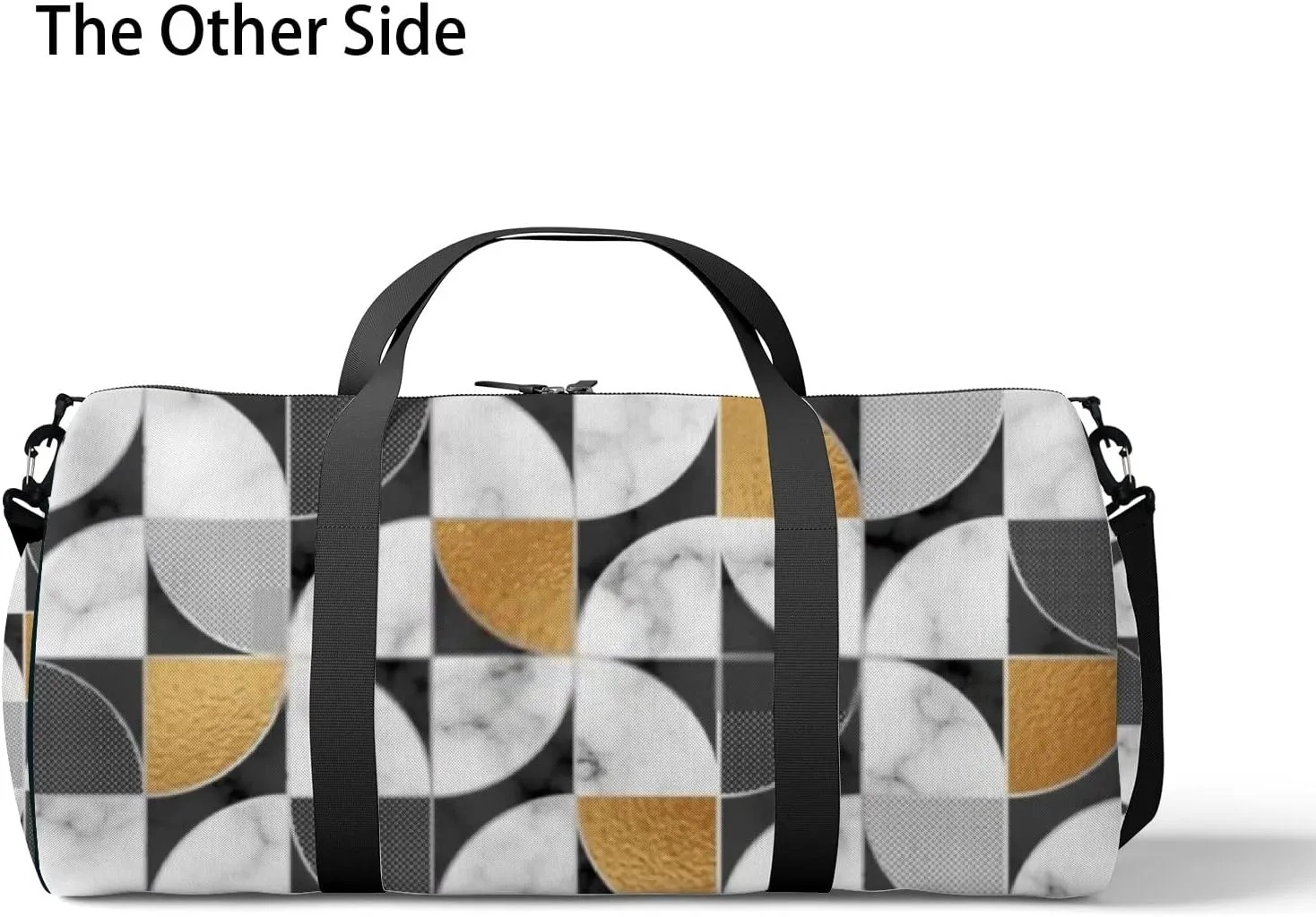 Marble Texture Golden Geometry Sports Duffel Bag Travel Gym Tote Bags Lightweight Durable Shoulder Strap Waterproof Polyester Outside Mesh Pocket Overnight Trip Duffel Bag for Women Men