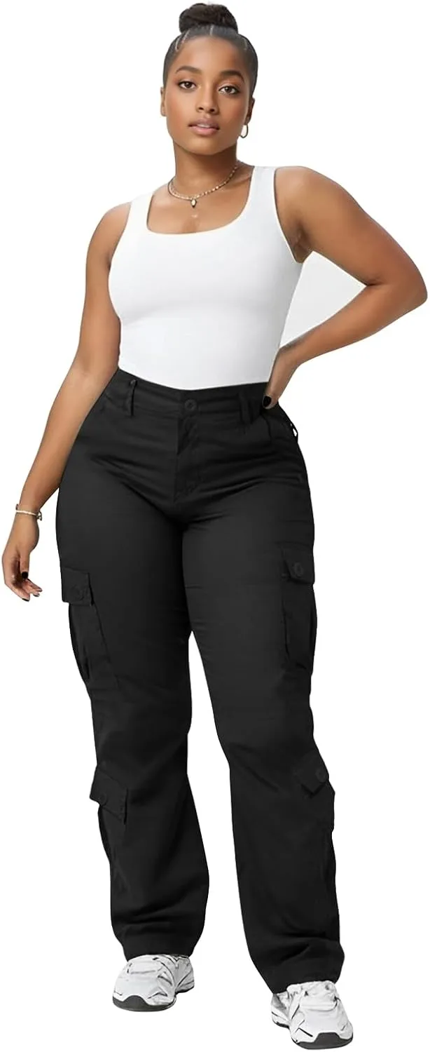 Match Cargo Pants Women,Hiking Pants Baggy Fit Joggers Cotton Casual Military Army Combat Work Pants with 8 Pockets