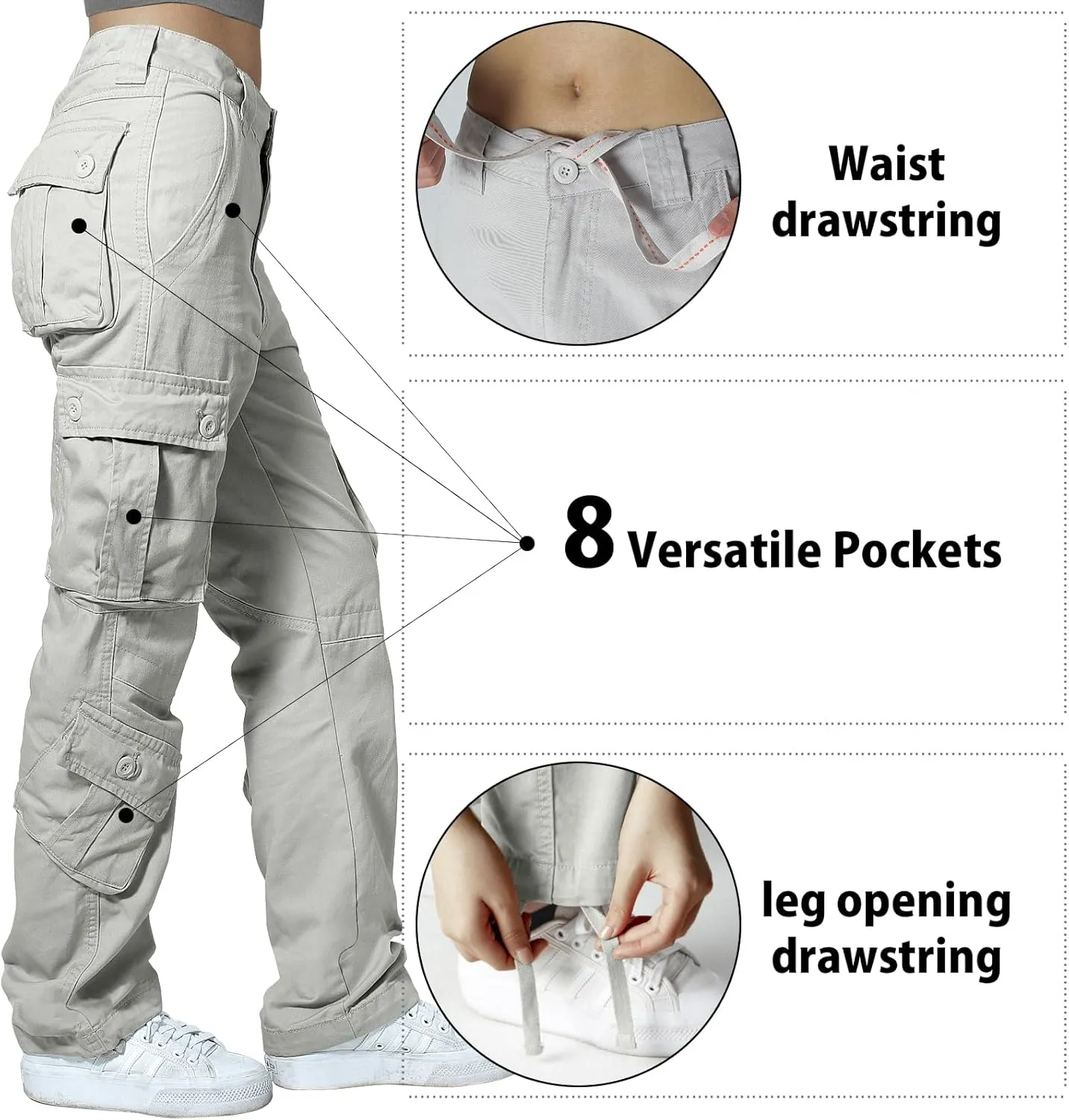 Match Cargo Pants Women,Hiking Pants Baggy Fit Joggers Cotton Casual Military Army Combat Work Pants with 8 Pockets