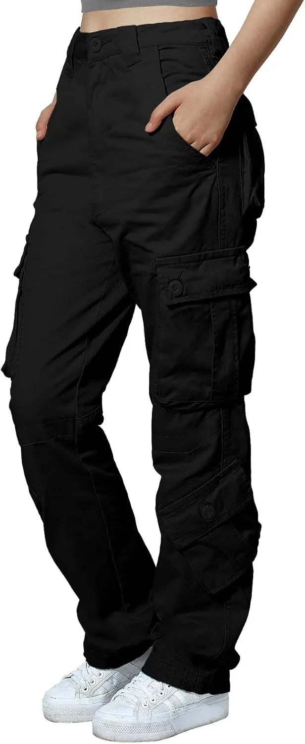 Match Cargo Pants Women,Hiking Pants Baggy Fit Joggers Cotton Casual Military Army Combat Work Pants with 8 Pockets