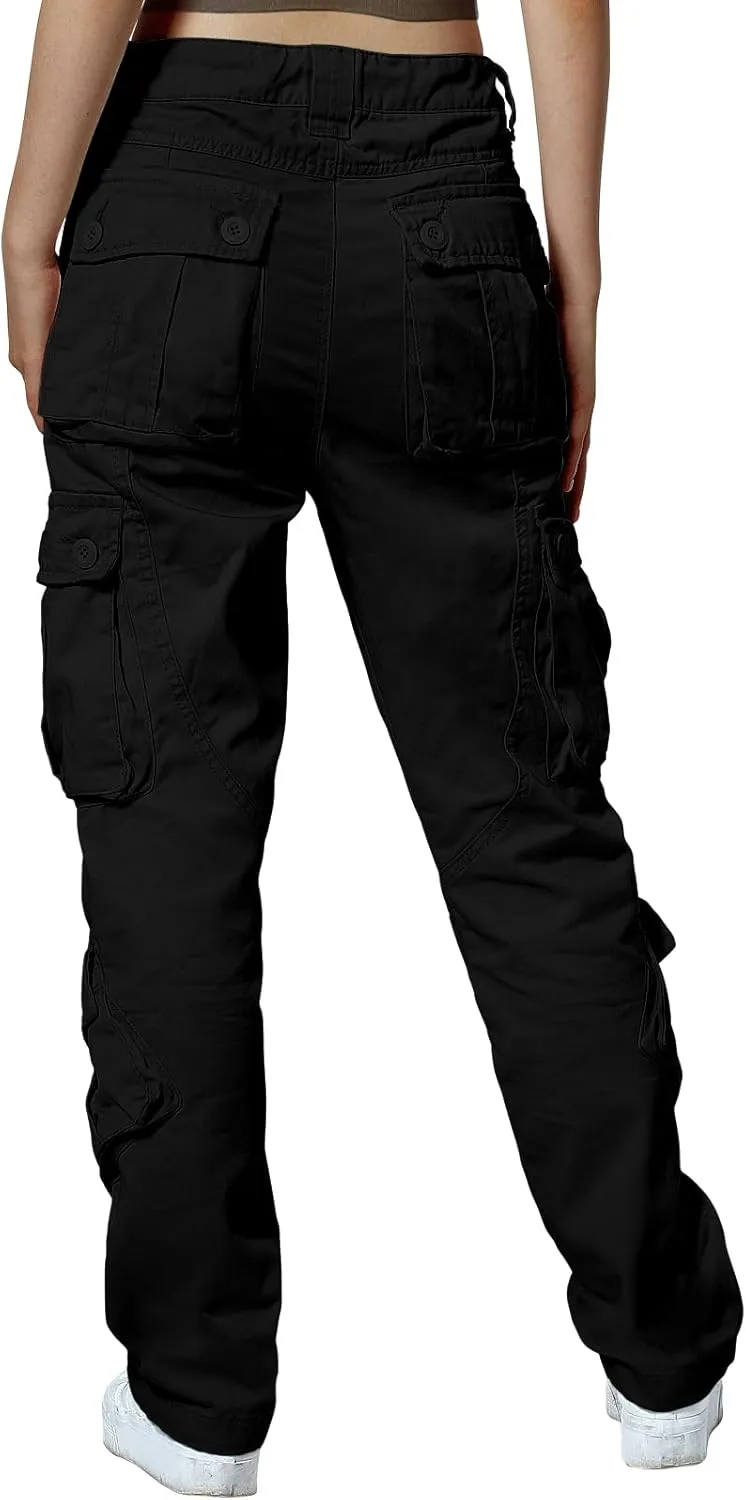 Match Cargo Pants Women,Hiking Pants Baggy Fit Joggers Cotton Casual Military Army Combat Work Pants with 8 Pockets