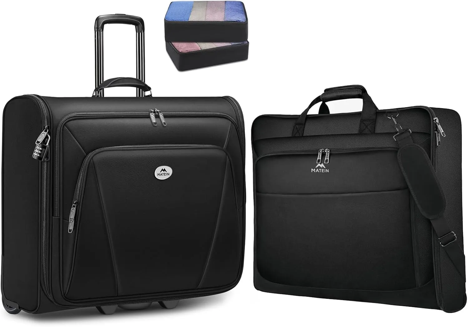 MATEIN Rolling Garment Bag with 2 Packing Cubes, Large Check-in Travel Garment Bags with 17.3 Inch Laptop Compartment, Wrinkle Free Wheeled Business Softside Suitcase Luggage for Men and Women, Black