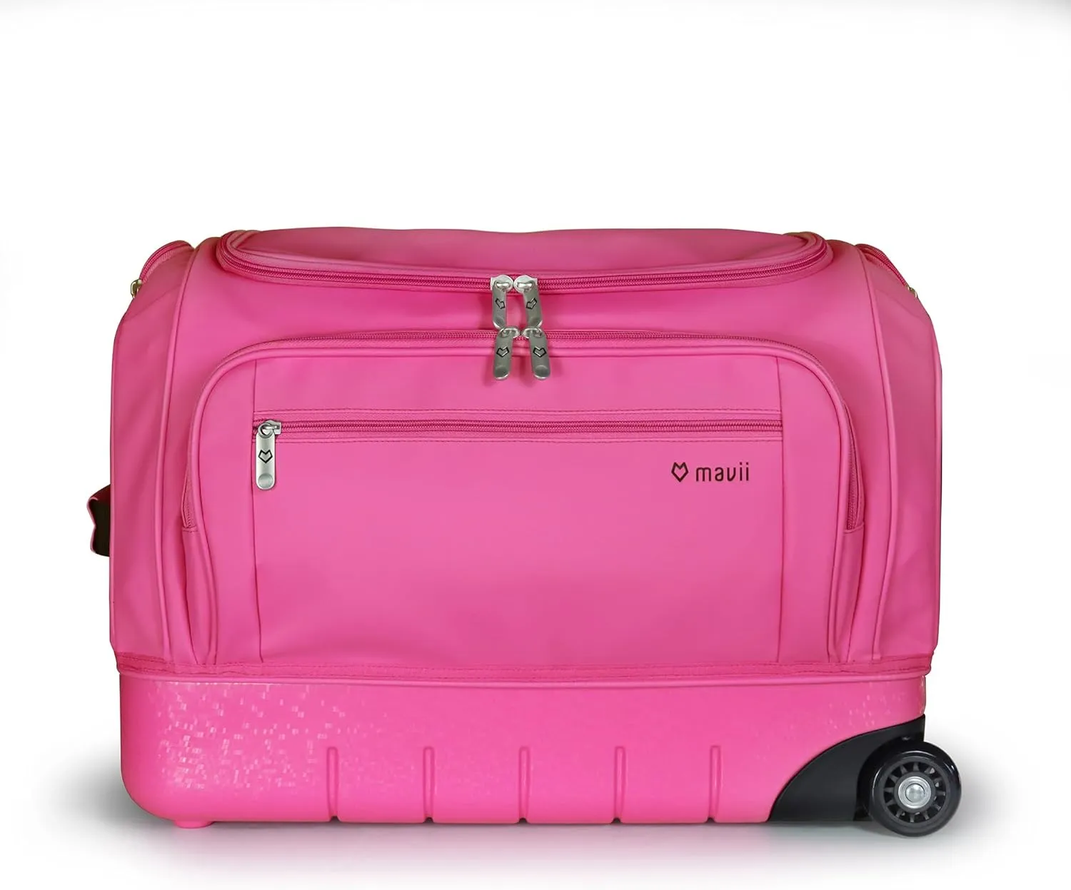 Mavii Dance Bag with Garment Rack, 22 Inch Hardcase Bottom Rolling Duffel for Competitions & Travel, Water-resistant/Wipe-Clean Fabric, Lightweight Aluminum Rack, Wheeled Upright Luggage, Hot Pink