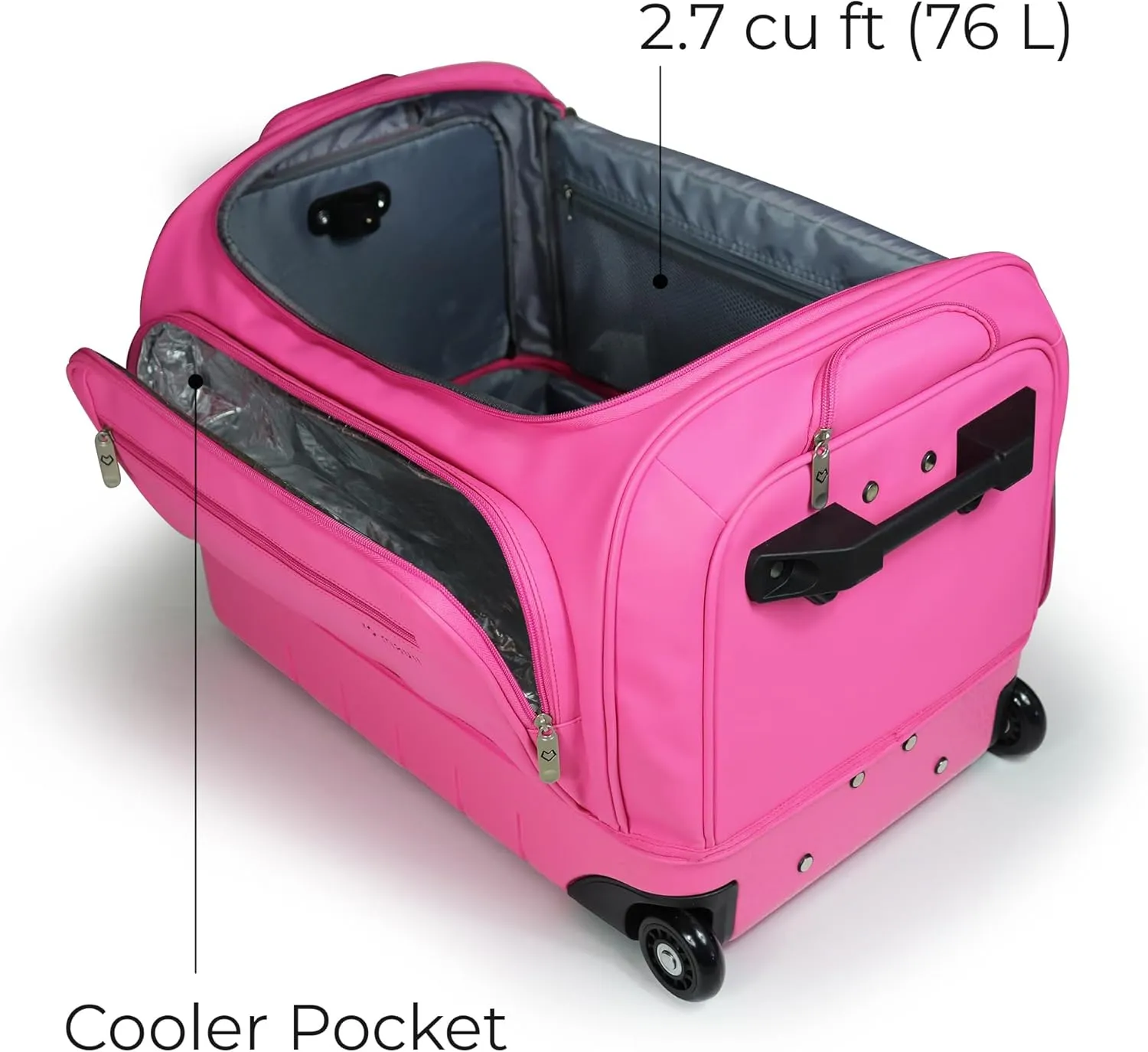 Mavii Dance Bag with Garment Rack, 22 Inch Hardcase Bottom Rolling Duffel for Competitions & Travel, Water-resistant/Wipe-Clean Fabric, Lightweight Aluminum Rack, Wheeled Upright Luggage, Hot Pink