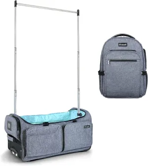Mavii™ SIGNATURE 2-pc Set - Wheeled 28 Inch Collapsible Garment Rack Duffel   “The Convention Backpack - 17 Inch Suitcase-style Dance Backpack, Versatile Travel Gear Set, Heathered Gray